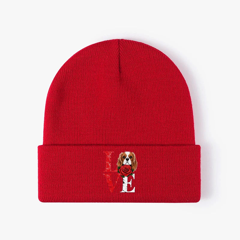 Cavalier King Charles Spaniel Rose Love Beanie Knit Winter Hat