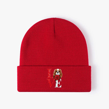 Cavalier King Charles Spaniel Rose Love Beanie Knit Winter Hat