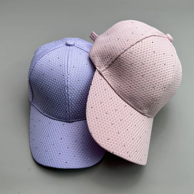 New Flash Rhinestone Simple Streetwear Women Baseball Hats