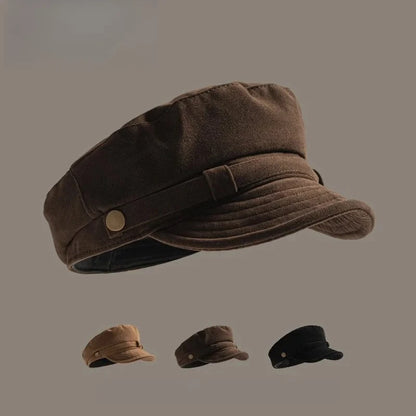 Japanese Solid Color Retro Suede Flat Top Painter Hat