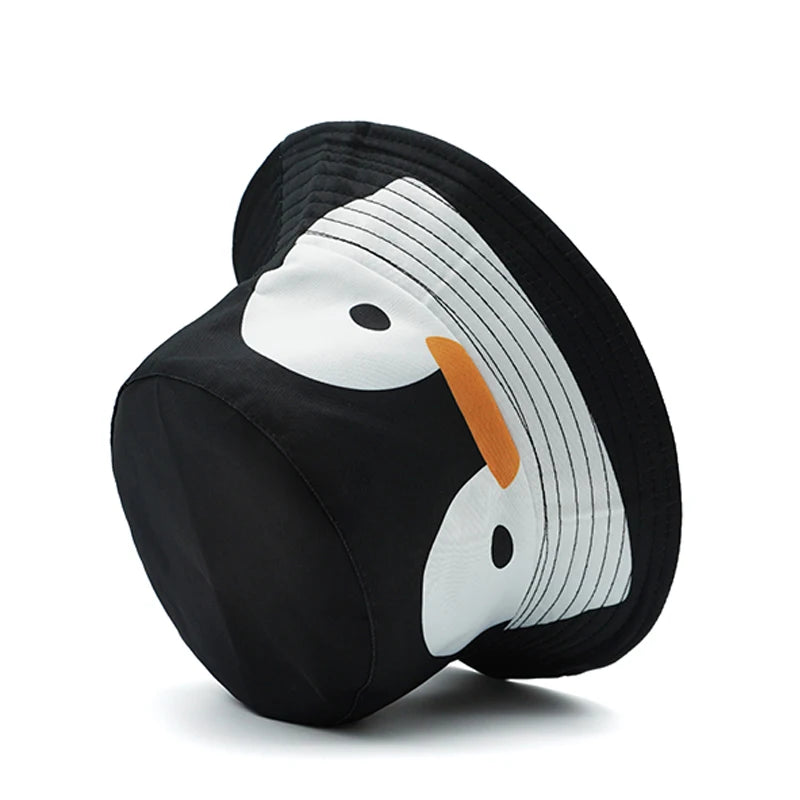 Bucket Hat Cartoon Penguin Pattern Print Fisherman Hats Fashion Design Double Sides