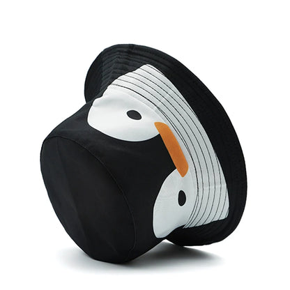 Bucket Hat Cartoon Penguin Pattern Print Fisherman Hats Fashion Design Double Sides