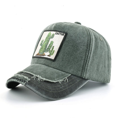 Vintage Denim Baseball Cap With Embroidery Animals
