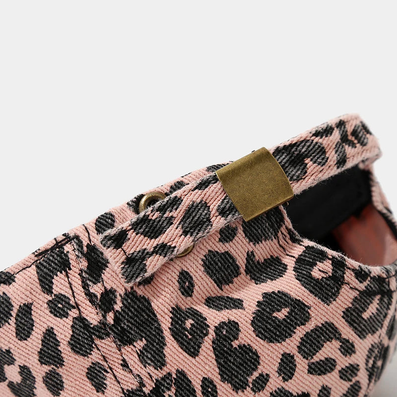 Leopard Print Baseball Cap For Women Men Distressed Washed Denim