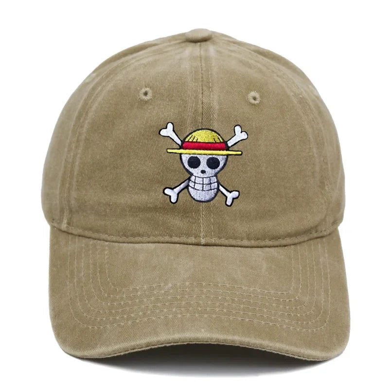 Anime Washed Denim Hats Cosplay Adult Unisex Cap Cartoon Embroidery Luffy Peripheral Fashion  Beanie Hat