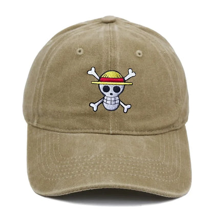 Anime Washed Denim Hats Cosplay Adult Unisex Cap Cartoon Embroidery Luffy Peripheral Fashion  Beanie Hat