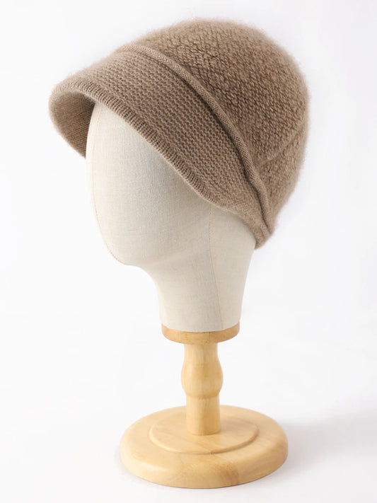 100% Pure Cashmere Visor Beanie Women Soft Brim Newsboy Cap
