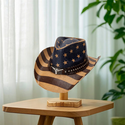 American Flag Cowboy Hat For Women Men Patriotic Western Cap
