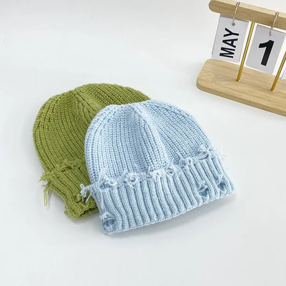 Custom Retro Broken Brim Knitted Hat For Women Men