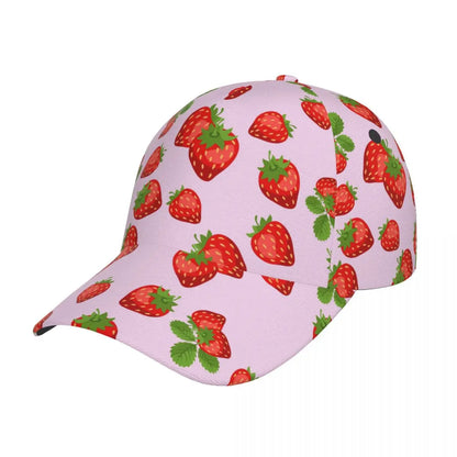 Strawberry Pattern Baseball Cap Adjustable Polyester Snapback Hat