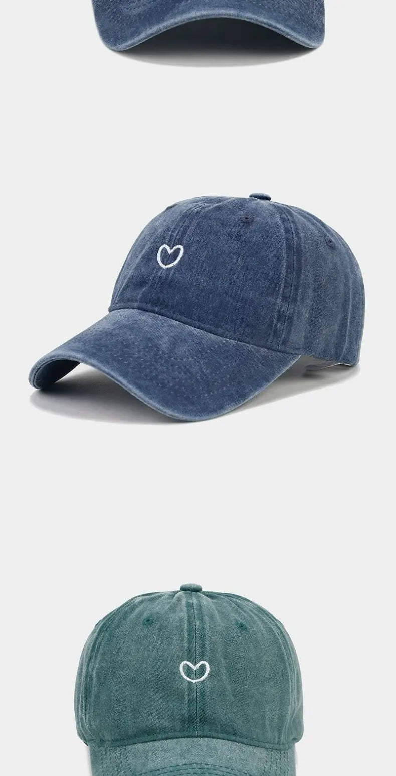 Hat New For Women Men Washed Cotton Baseball Cap Soft Top Embroidered Love Retro