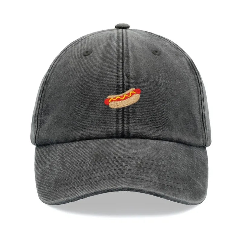 Hotdog Baseball Cap Vintage Washed Unisex Dad Hat Adjustable Faded Sports Sun Food Hiking Gardening Funny