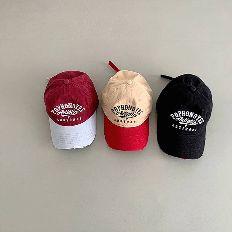 Color Block Children Duck Hat Embroidery Letter Baby Baseball Hats Soft Top Kids Peaked Cap Outdoor Sun Visors
