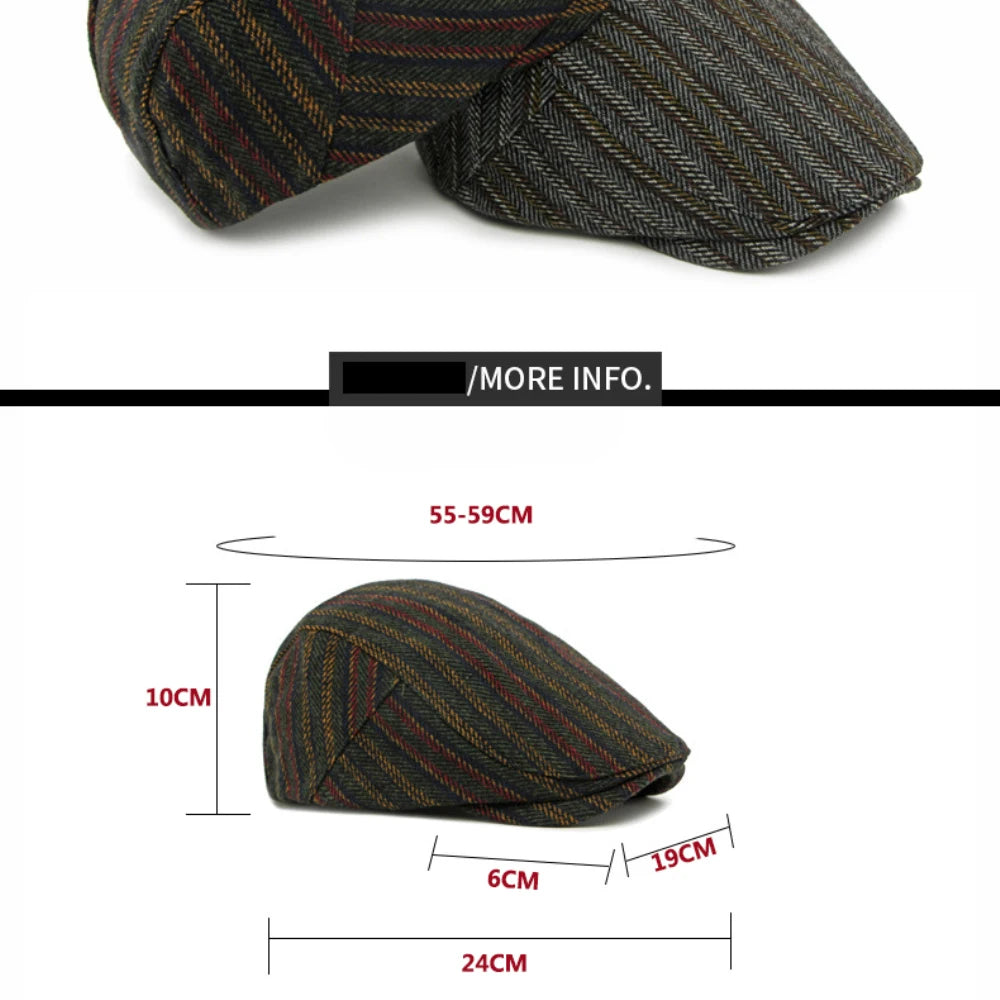 Men Berets Women Retro Striped Artist Painter Wool Beret Hat