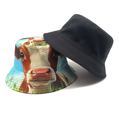 Cute Animal Cow Pattern Panama Summer Sunscreen Fisherman Hat