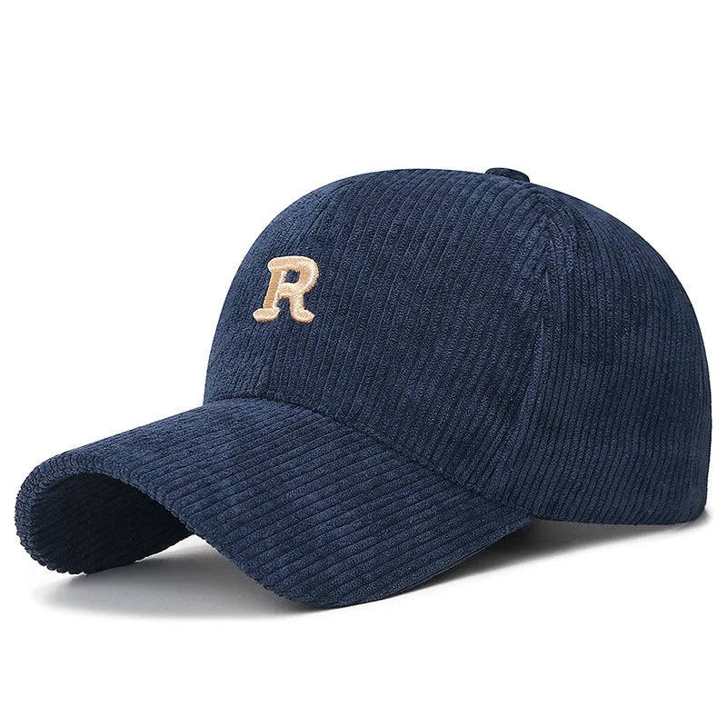 Autumn and Winter New Korean Version Simple Three Dimensional Letter R Solid Color Striped Baseball Cap