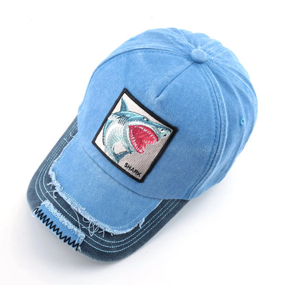Vintage Denim Baseball Cap With Embroidery Shark Patch Men