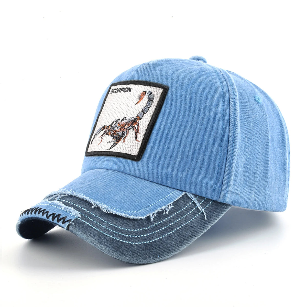 Vintage Denim Baseball Cap With Embroidery Animals