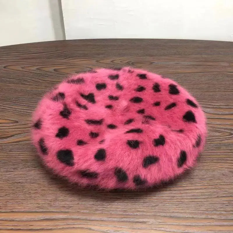 Beret Women Rabbit Fur Spotted Leopard Beret Sherlock Hat