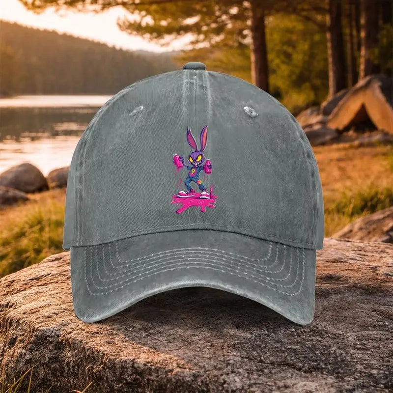 Purple Rabbit Graffiti Washed Baseball Cap – Unisex Casual Golf & Outdoor Hat