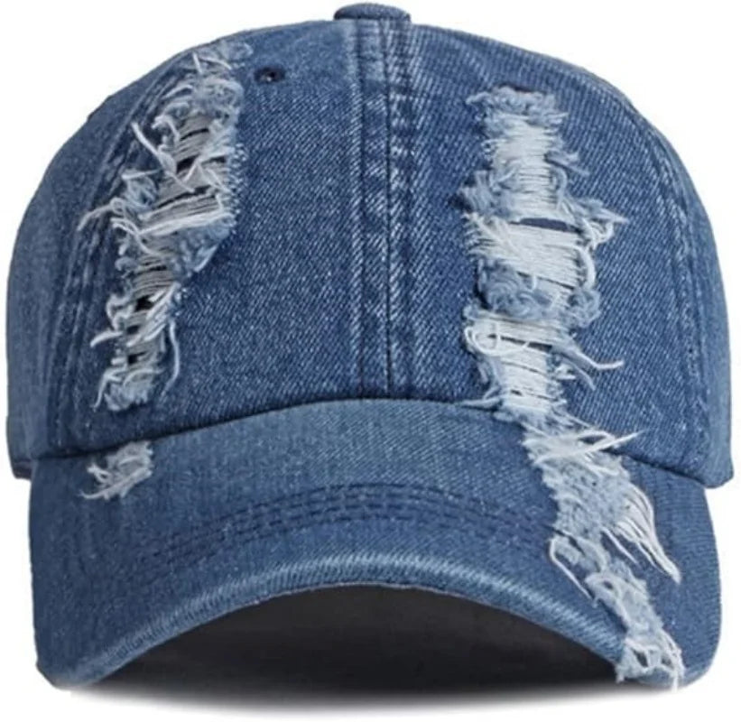 2026 New Solid Color Ripped Baseball Cap Washed Denim