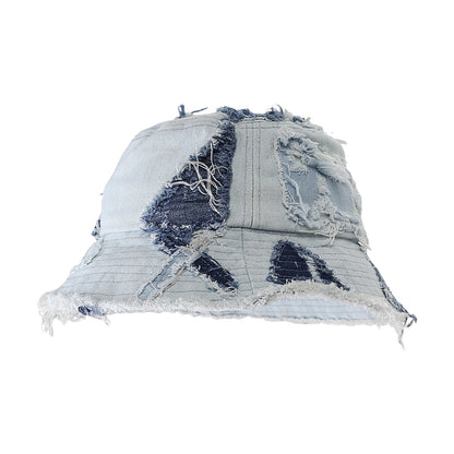 Women Men Vintage Bucket Hats Denim Raw Hem Ripped Sun Hat