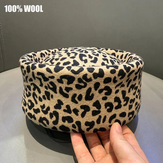 New Trend Retro Flight Attendant Leopard Print Hat Women