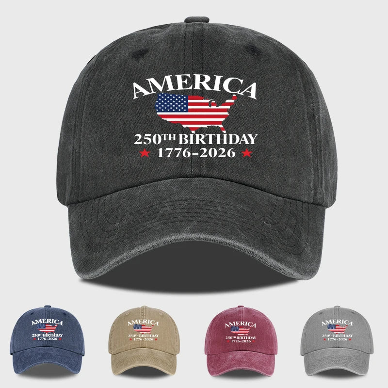 USA 250th Birthday Baseball Cap Men Women Vintage Washed Cotton