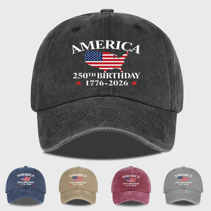USA 250th Birthday Baseball Cap Men Women Vintage Washed Cotton