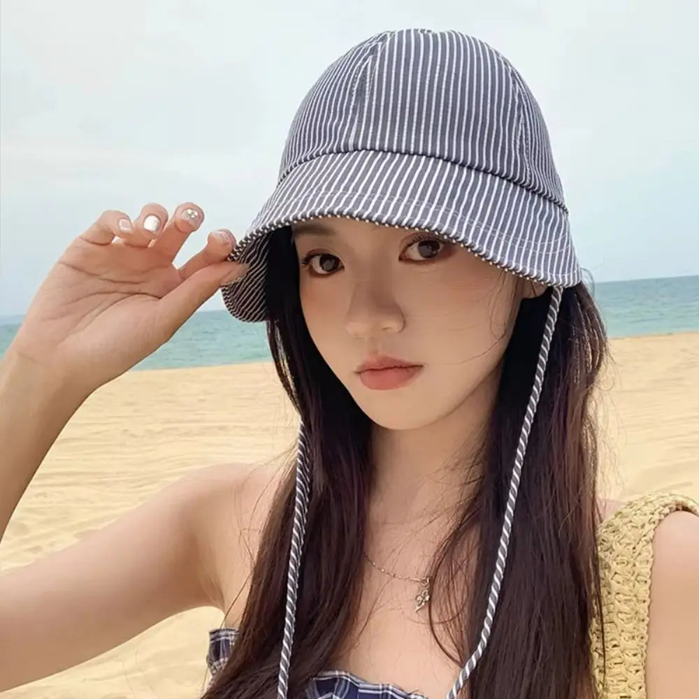 Fashion Striped Bucket Hat Adjustable Breathable Sunscreen Hat