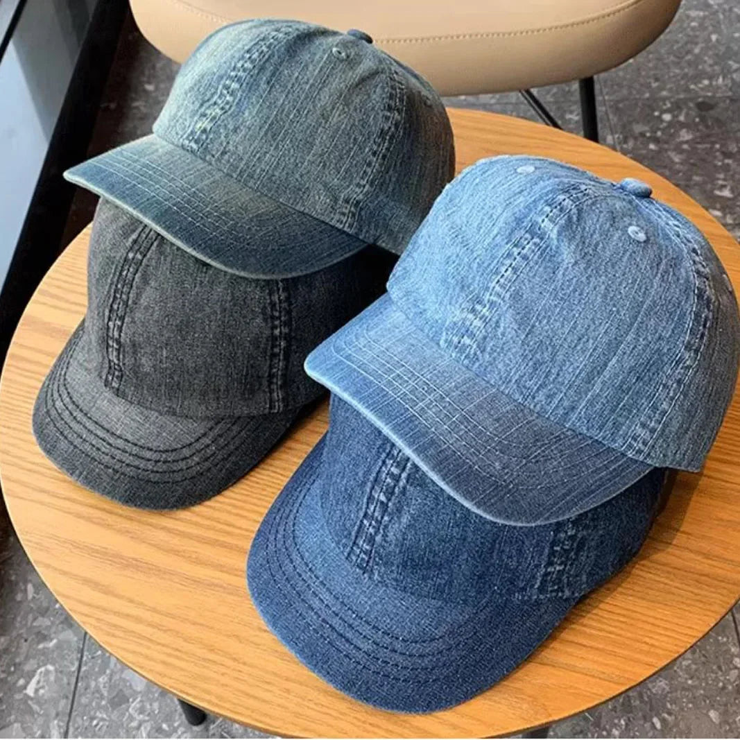 Short Brim Baseball Cap Denim Cotton Unisex Soft Top Caps
