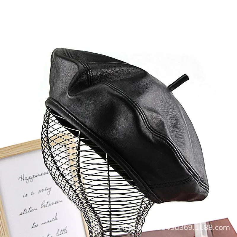 Autumn Winter Women's Genuine Sheep Leather Beret