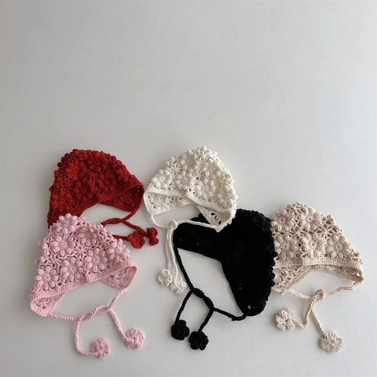 Knitted Baby Hat Kids Girls Handmade Crochet Ear Flap Beanie