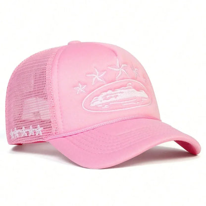 Fashionable Embroidered Baseball Hat Five Star Color Blocked Mesh