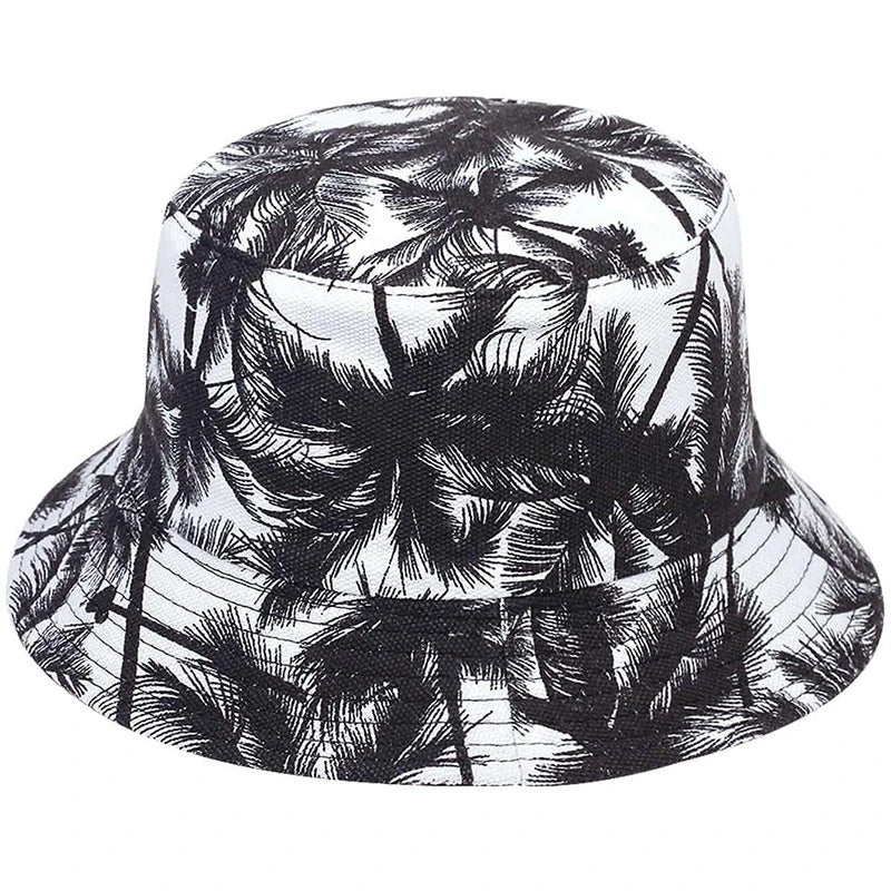 Trendy Printed Coconut Tree Design, Double-Sided Bucket Hats
