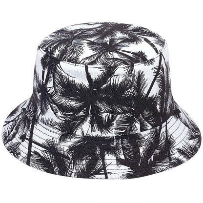 Trendy Printed Coconut Tree Design, Double-Sided Bucket Hats
