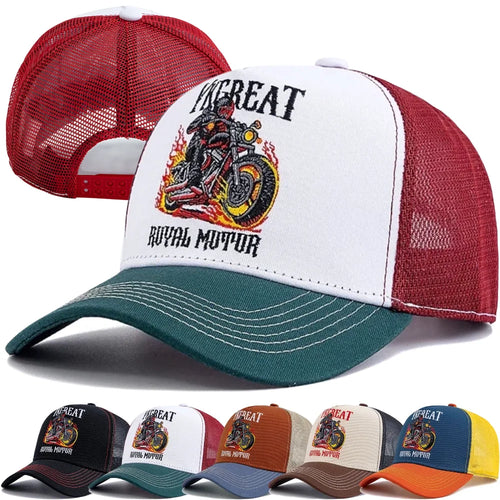 Motorcycle Embroidered Flame Biker Patch Baseball Cap For Man Woman