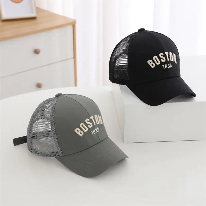 Summer Baby Mesh Baseball Cap Letter Embroidery Kids Peaked Hat For Boy Girl Solid Color Breathable Children Sun Hats