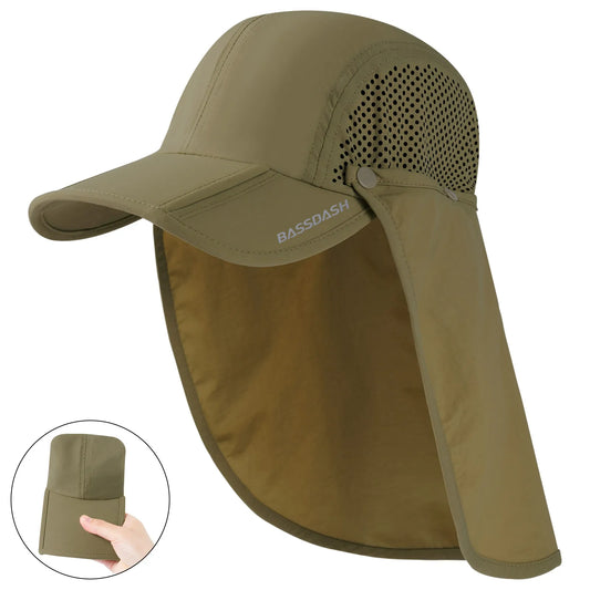 UPF 50+ Foldable Fishing Hat Baseball Cap With Removable Neck Flap Portable