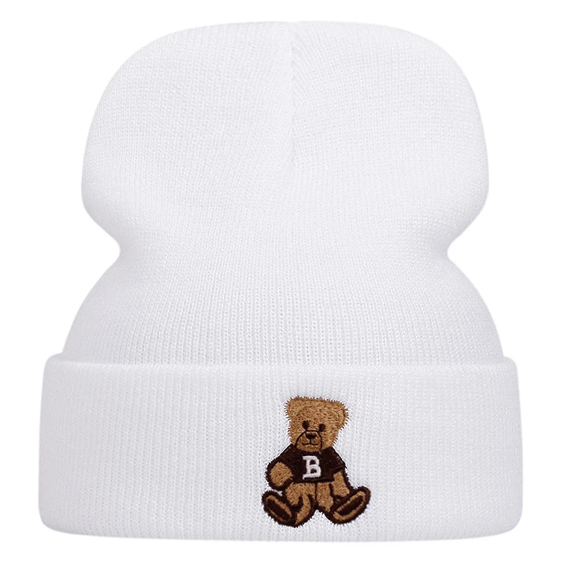 Cute Bear Embroidered Knitted Caps For Men And Women