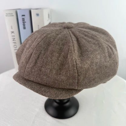 Gray Octagonal Cap Vintage Woolen Newsboy Caps