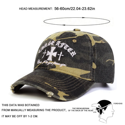 Unisex Cross Embroidery Pierced Baseball Caps Spring and Autumn
