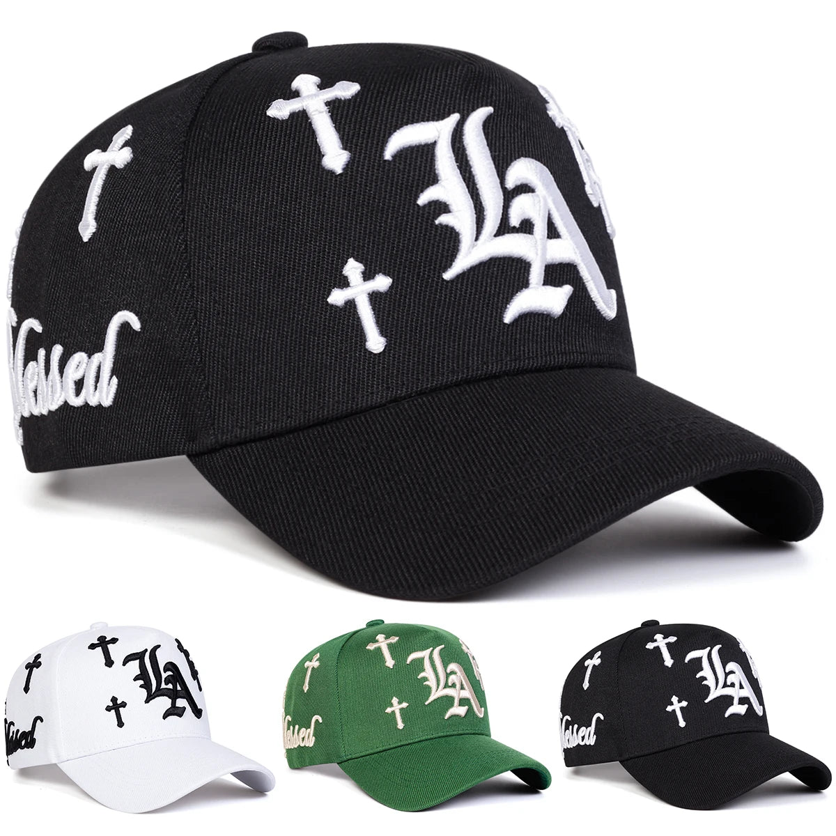 Unisex Gothic LA Cross Embroidery Baseball Caps Spring Autumn Outdoor