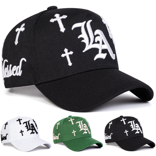 Unisex Gothic LA Cross Embroidery Baseball Caps Spring Autumn Outdoor