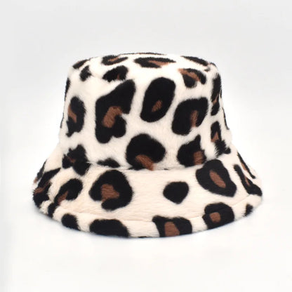 Winter Bucket Hat Women's Fashion Leopard Panama Warm Hats Female Vintage