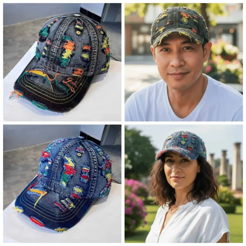 Adjustable Frayed Denim Baseball Cap