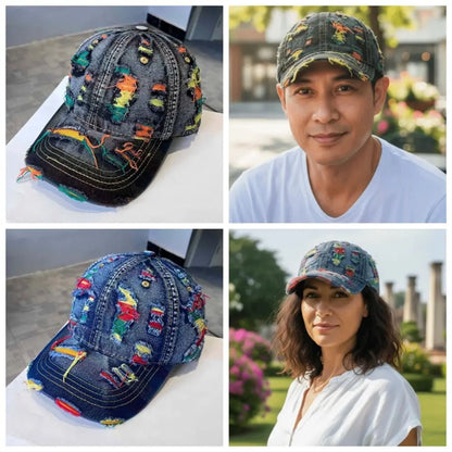 Adjustable Frayed Denim Baseball Cap