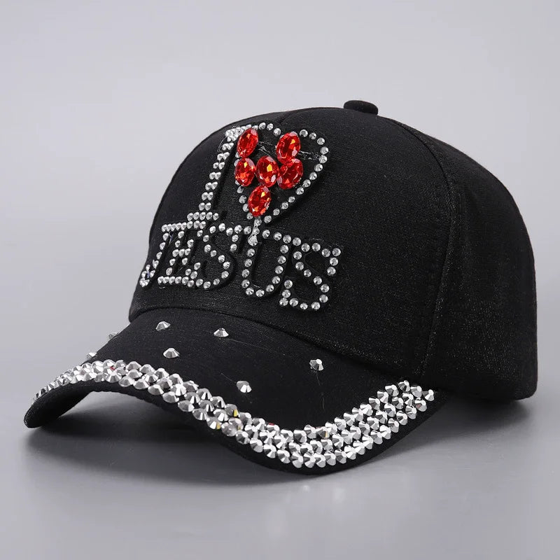 Fashionable Letter-Stitched Diamond-Encrusted Women's Baseball Cap