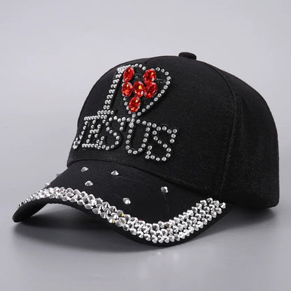 Fashionable Letter-Stitched Diamond-Encrusted Women's Baseball Cap
