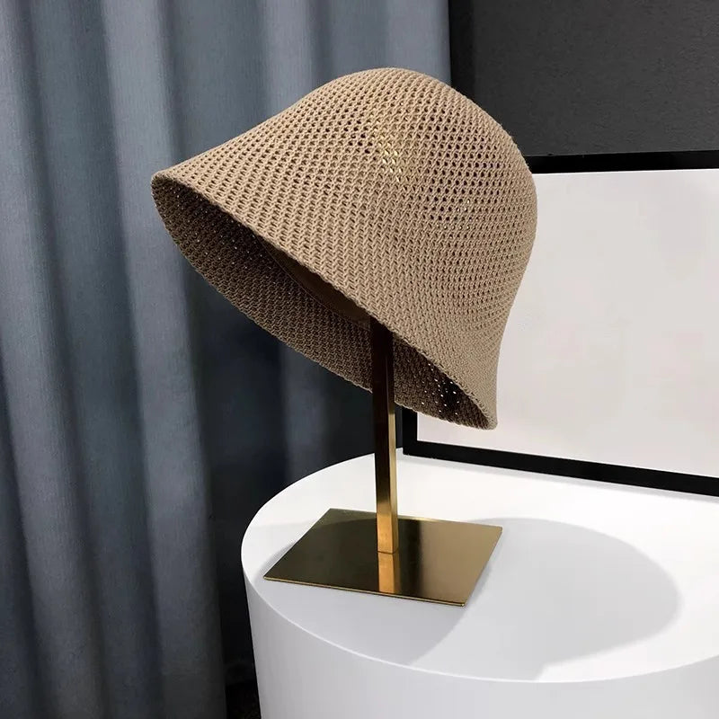 Women Bucket Hat Summer Hollow Out Thin Breathable Sun Hat Female